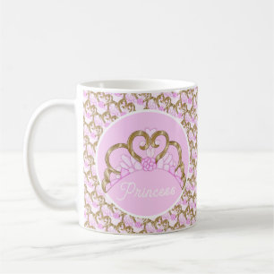 Caneca De Café Tiara Mug, rosa e Dourada, personalizável