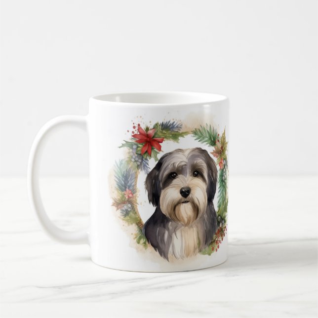 Caneca De Café Tibetano Terrier Christmas Wreath Festivo Pup (Esquerda)