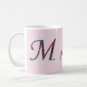 Caneca De Café Tie Dye Colorous Neon Swirls - Letra M Monograma