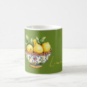 Caneca De Café Tigela Italiana Limões Amarelos Verdes
