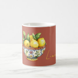 Caneca De Café Tigela Italiana Limões Vermelhos Amarelos Queimado