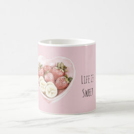 Caneca De Café Tigela Rosa de Frutas: morangos & bananas