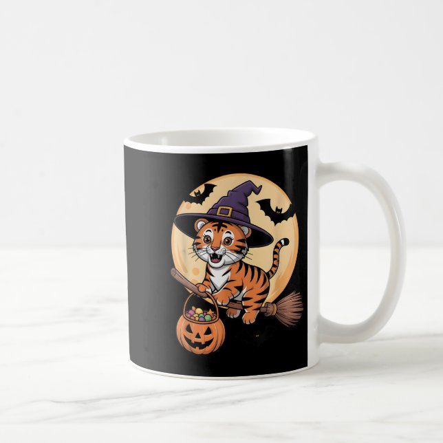 Caneca De Café Tiger Witch Hat Pumpkin Halloween Homens Mulher (Direita)