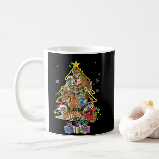 Caneca De Café Tigre Árvore de Natal Snow Engraçado Tiger Xmas pr (Com Donut)