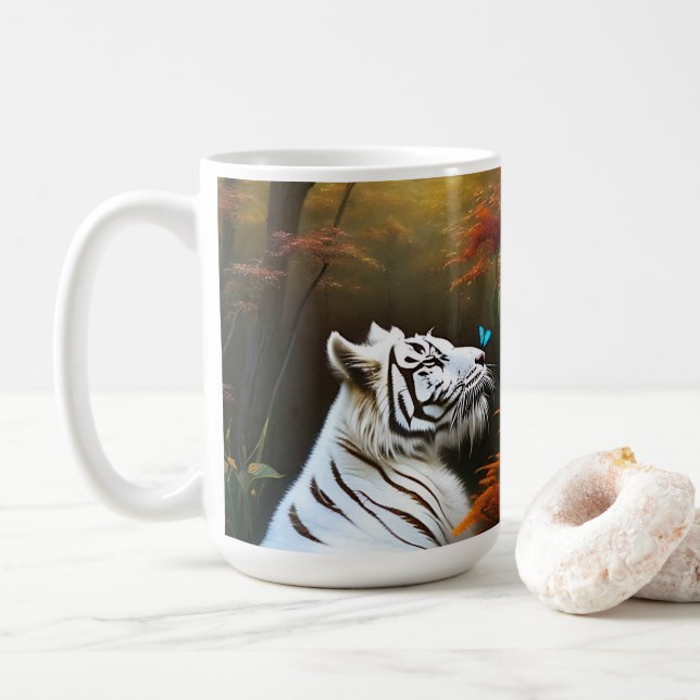 Caneca De Café Tigre Branco Aqueles Momentos Adoráveis, Coffee Mu (Com Donut)