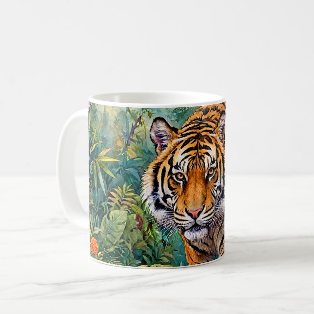 Caneca De Café Tigre-de-bengala Vibrante Selva de Bambu (Frente Esquerda)