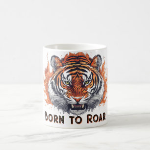 Caneca De Café Tigre Feroz com Chamas - Texto Personalizável