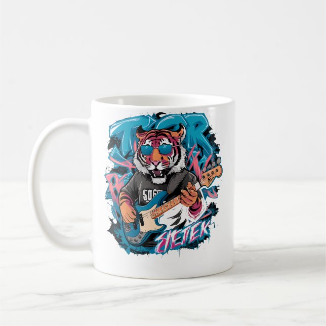 Caneca De Café Tigre Fofo Tocando Baixo Animal Tocando Violão (Esquerda)