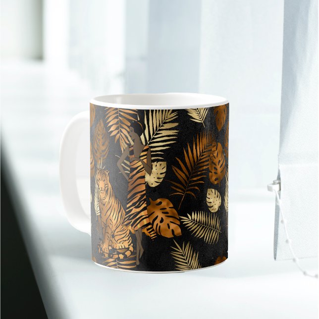 Caneca De Café Tigre-Gráfico Preto-Cobre Elegante (Criador carregado)