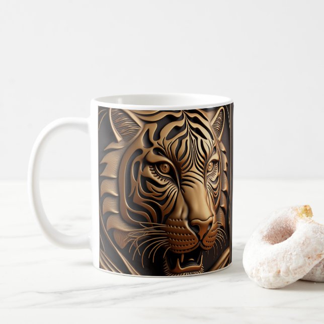 Caneca De Café Tigre Impresso De Olhar De Couro Arrefecido 3D (Com Donut)