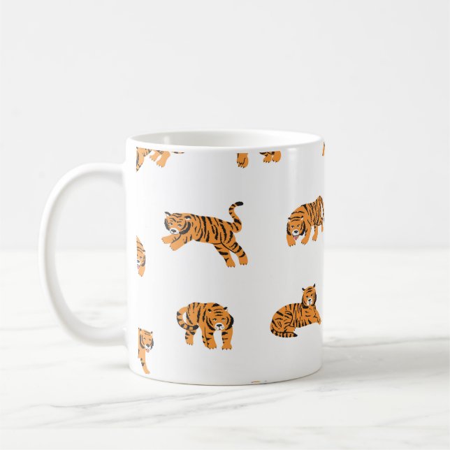 Caneca De Café Tigre Japonês: Vintage Doodle Seamless (Esquerda)