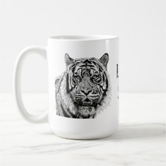 Caneca De Café Tigre Personalizado Preto e Branco Monograma Dito