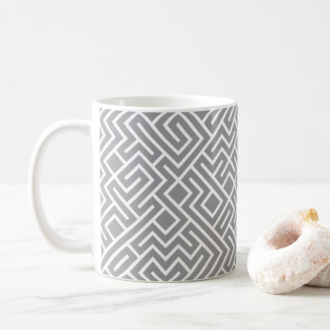 Caneca De Café Tiled Lines Generative (Grey Fill) Unique (Com Donut)