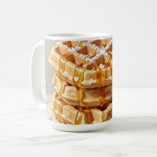 Caneca De Café Tinta a Óleo de Xaropes de Waffles Belgas Dourados