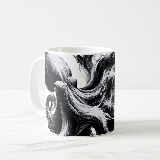 Caneca De Café Tinta Abstrata Fluido Polvo Kraken (Frente Esquerda)
