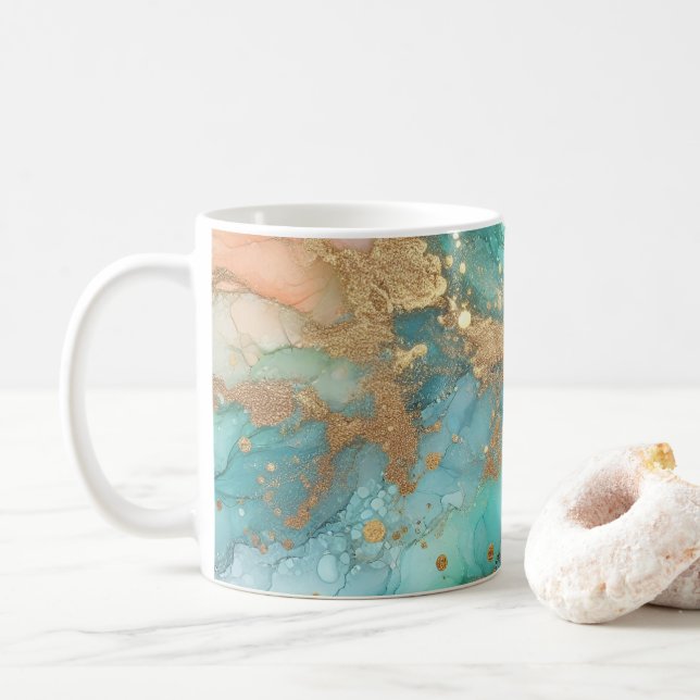 Caneca De Café Tinta alcoólica azul e verde (Com Donut)
