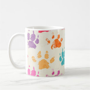 Caneca De Café Tinta colorida, patas de cachorro bagunçadas