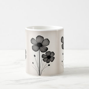 Caneca De Café Tinta Floral Minimalista: Abstrato Black Mug