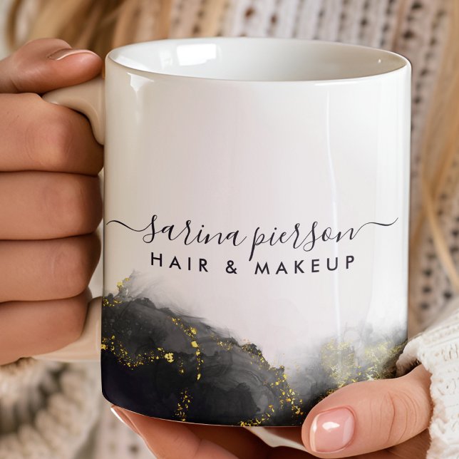 Caneca De Café Tinta líquida de arte moderna dourada e preta (Criador carregado)