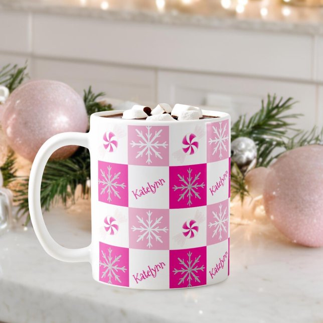 Caneca De Café Tinta-Pepperminta Rosa Quente Floco de Neve Adicio (Criador carregado)
