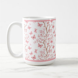 Caneca De Café Tinta Rosa Bege com Floral Contornado