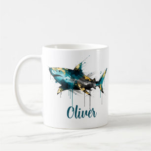 Caneca De Café Tinta Teal de Aquarela Abstrata com Mancha & Tubar