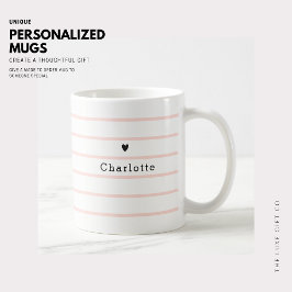 Caneca De Café Tiny Heart Stripe Monograma Café Tea Mug