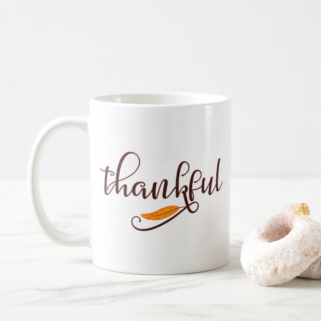 Caneca De Café Tipografia Boho Nativa Agradecida Pena (Com Donut)