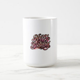 Caneca De Café Tipografia Brilhante Rosa Dourado Feliz Aniversári