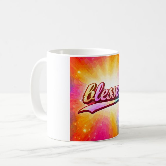 Caneca De Café Tipografia Colorida Inspiradora Abençoada (Frente Esquerda)