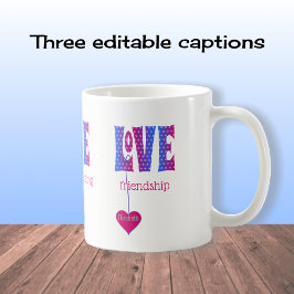 Caneca De Café Tipografia cor-de-rosa azul de amor personalizado