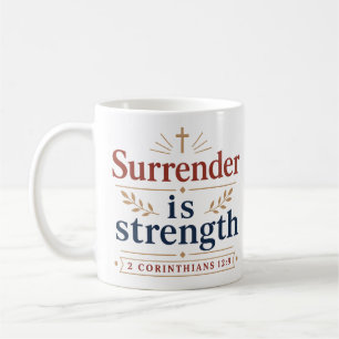 Caneca De Café Tipografia de Fé Cristã Rendição É Força