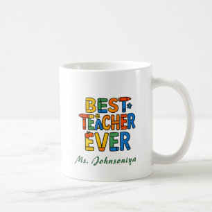 Caneca De Café Tipografia de Lápis Colorido Melhor Professor de T