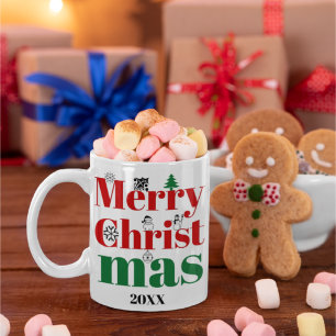 Caneca De Café Tipografia de Natal feliz e elementos de colheita