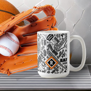 Caneca De Café Tipografia do Baseball Black White Stripes ID770