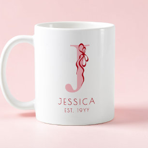 Caneca De Café Tipografia Elegante Rosa Arco Chic Monograma Femin