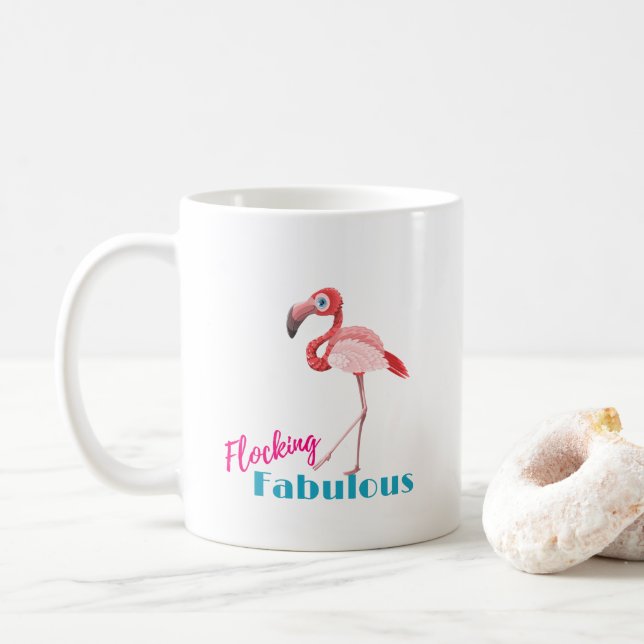 Caneca De Café Tipografia Fabulosa de Bloqueio com Flamingo Rosa (Com Donut)