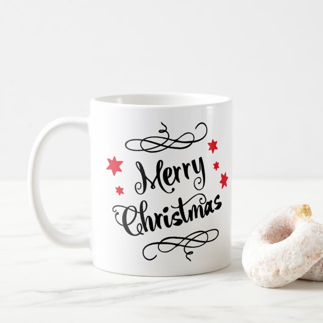Caneca De Café Tipografia Feliz de Natal - Branco Vermelho (Com Donut)