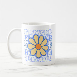 Caneca De Café tipografia floral azul retrô amante de flores