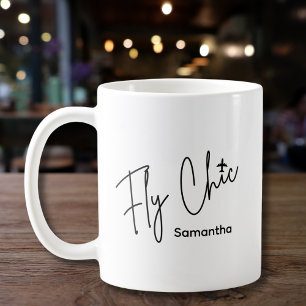 Caneca De Café Tipografia Fly Chic & Aviação Aérea Simples