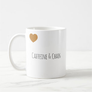 Caneca De Café Tipografia Moderna Divertida Cafeína e Caos