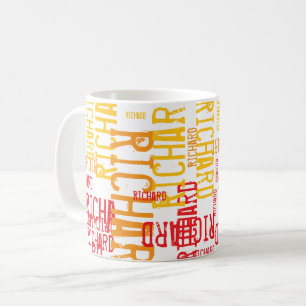 Caneca De Café Tipografia moderna repetindo nome amarelo-vermelho