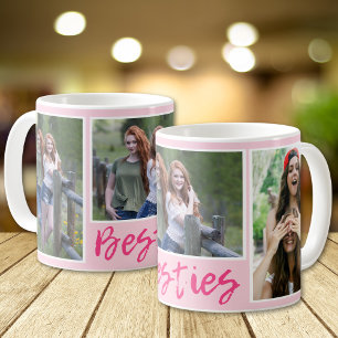 Caneca De Café Tipografia Modernas Amigas 3 Colagem de Fotos Rosa