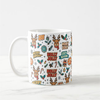 Caneca De Café Tipografia Natalina Alegre com Rena