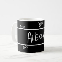 Caneca De Café Tipografia personalizada de boo de Halloween preto