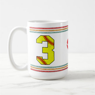 Caneca De Café Tipografia Vintage Retro Softbol Número 3