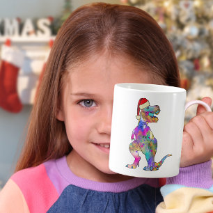 Caneca De Café Tiranossauro Rex Papai Noel Dinossauro Psicodélico
