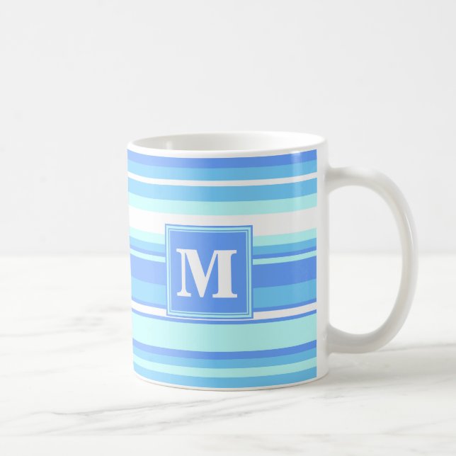 Caneca De Café Tiras azuis do céu monograma (Direita)