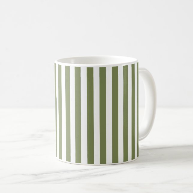 Caneca De Café Tiras de doces, verdes e brancas, de oliveira (Frente Esquerda)