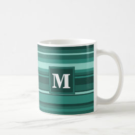 Caneca De Café Tiras de teal monograma